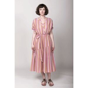 Xirena Tuileries Striped Drue Short Sleeve Tiered Midi Dress Women's Size XS